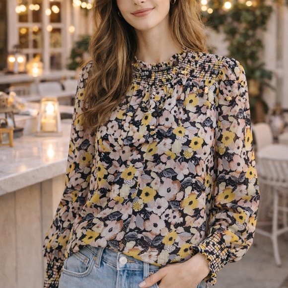 Fate Tops - Fate Floral Blouse - Yellow and Black